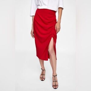 Zara Red Ruched Skirt XS